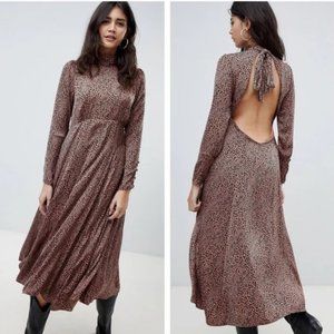 Free People Loveless Brown Black Leopard Print Midi Dress Size 6